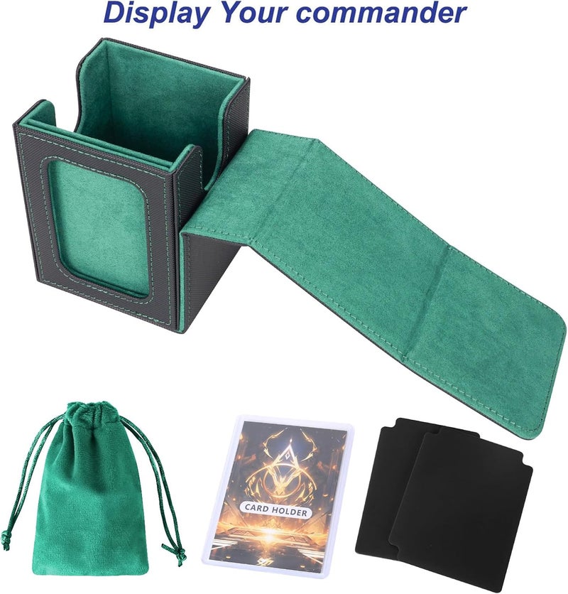 AFIING MTG Deck Box for Commander Display,Card Deck case Fits 100 Double Sleeved Cards,Magic Commander TCG Card Storage Box with 2 Dividers,Dice Bag and Toploader Black Green - Image 4